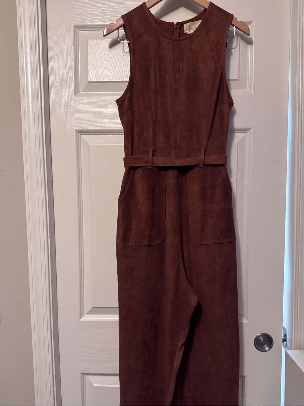 Anthropologie Sleeveless Suede-Look Brown Jumpsuit